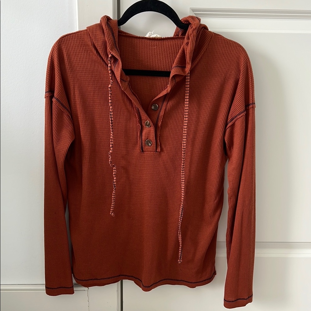 Hem & Thread Rust Orange Hooded Long Sleeve Top